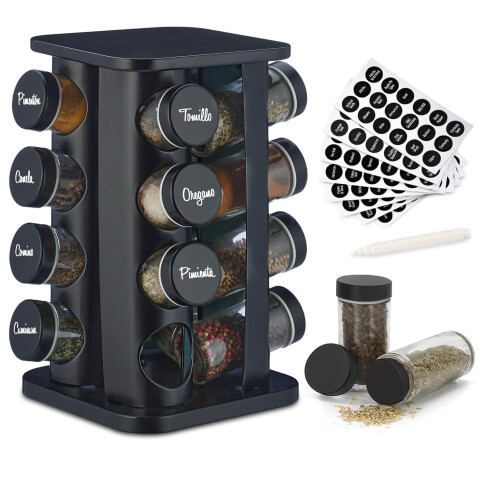 Especiero Giratorio 16 Frascos Vidrio Para Condimentos Cocina Acero Inoxidable Imback Negro Especiero Giratorio 16 Frascos Vidrio Para Condimentos Cocina Acero Inoxidable Imback Negro