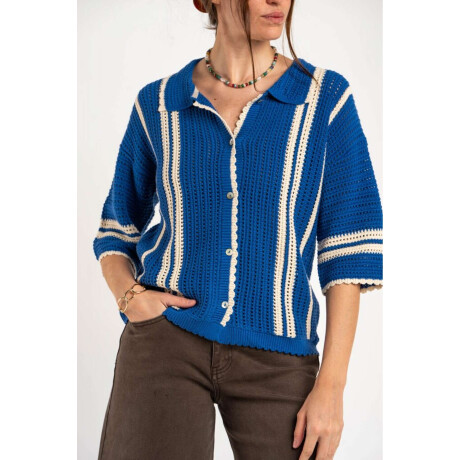 Camisa Rayada Crochet Azul