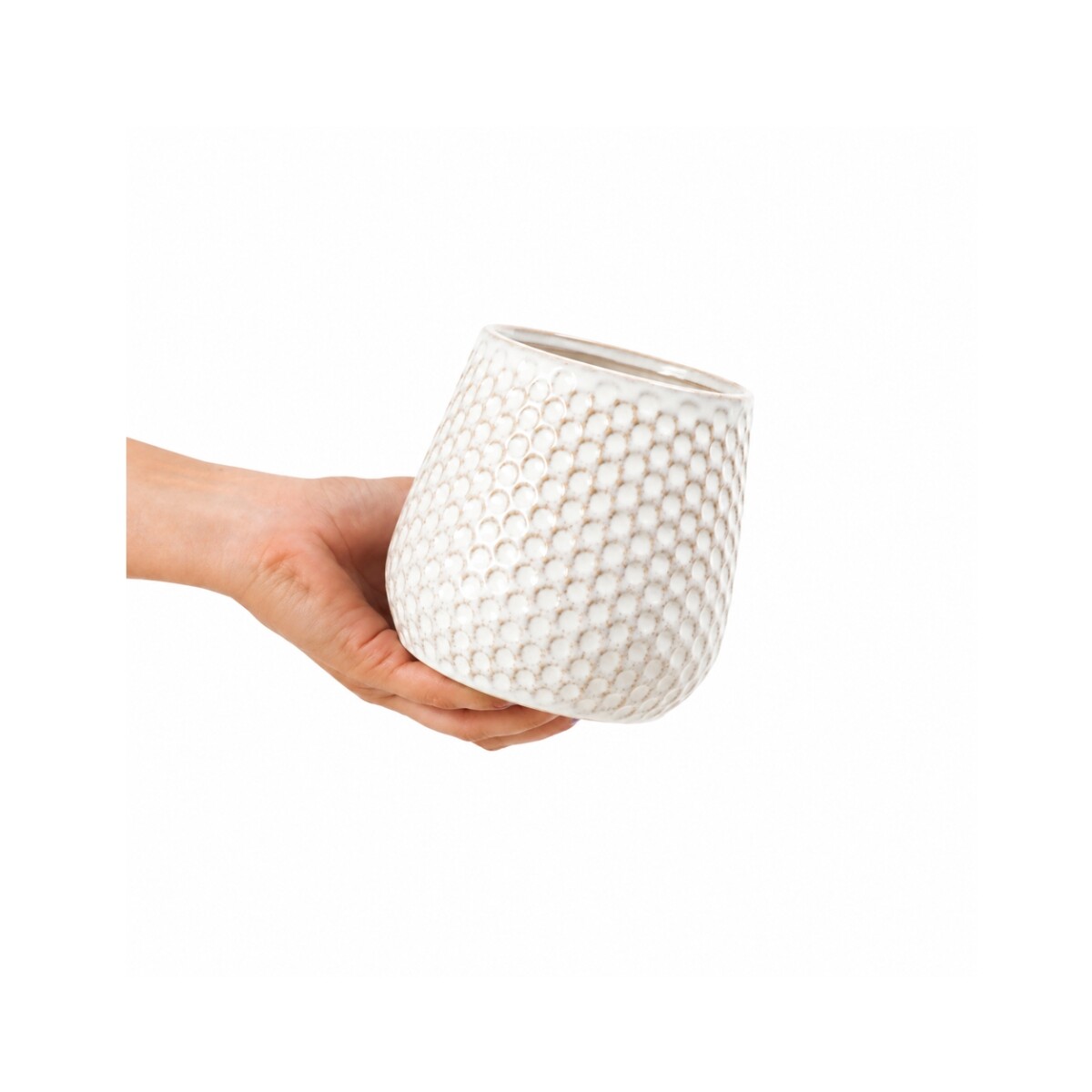 MACETA CERAMICA DOTS - BLANCA 