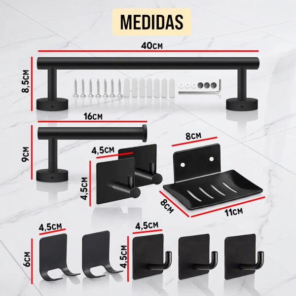Set De Accesorios Para Baño Juego 10 Piezas Acero Inoxidable IMBACK Color Negro Set De Accesorios Para Baño Juego 10 Piezas Acero Inoxidable IMBACK Color Negro