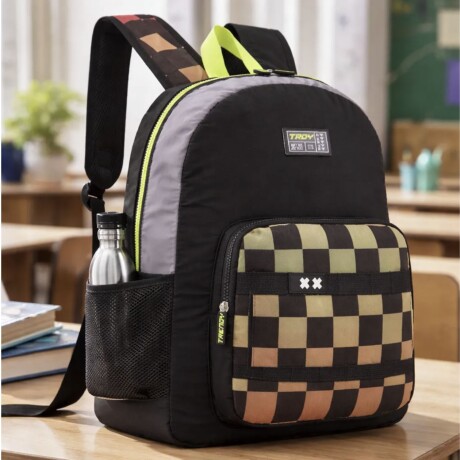 Mochila Escolar Trendy Game Con Porta Botella Para Jardín Y Uso Infantil Diario Negro