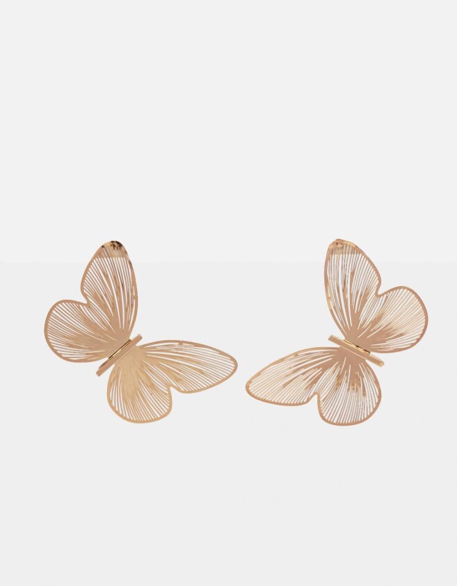 Aros Colgantes Cortos Con Mariposas Aros Con Mariposas - Dorado