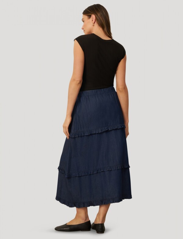 Falda Tencel Volados JEAN OSCURO