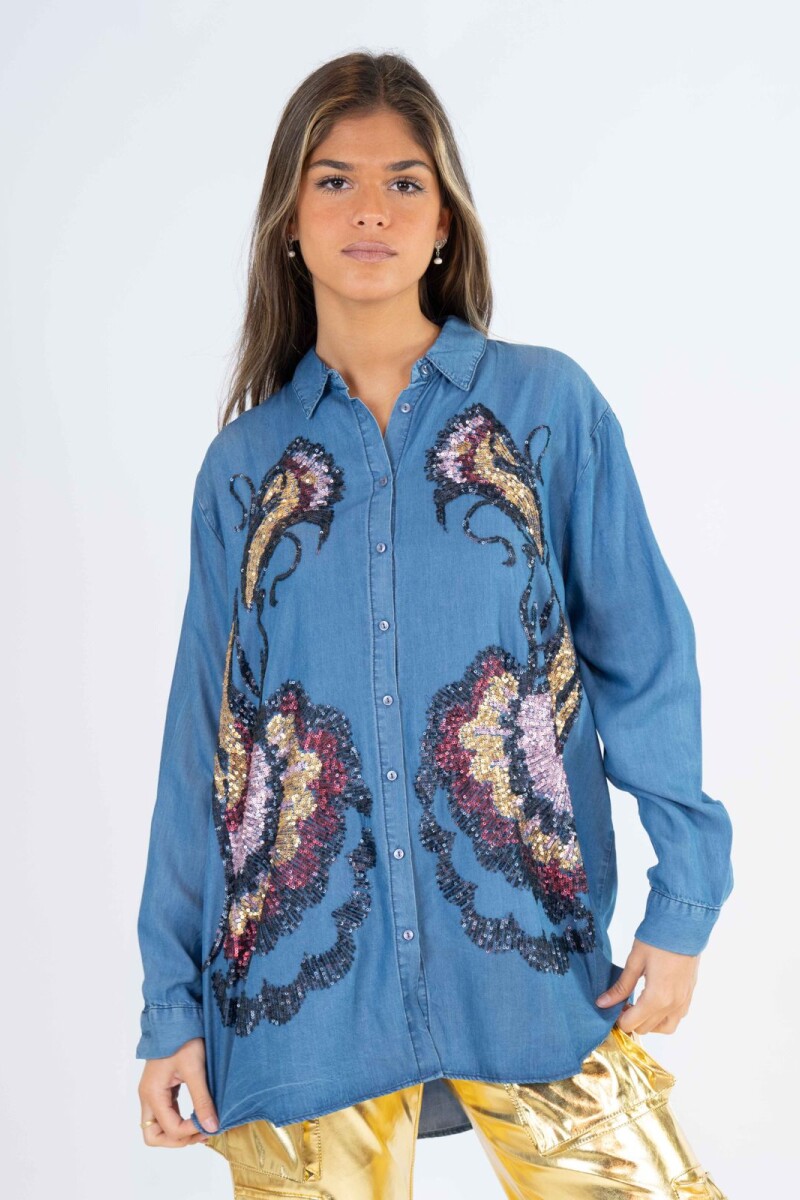 Camisa de jean bordada Jean azul