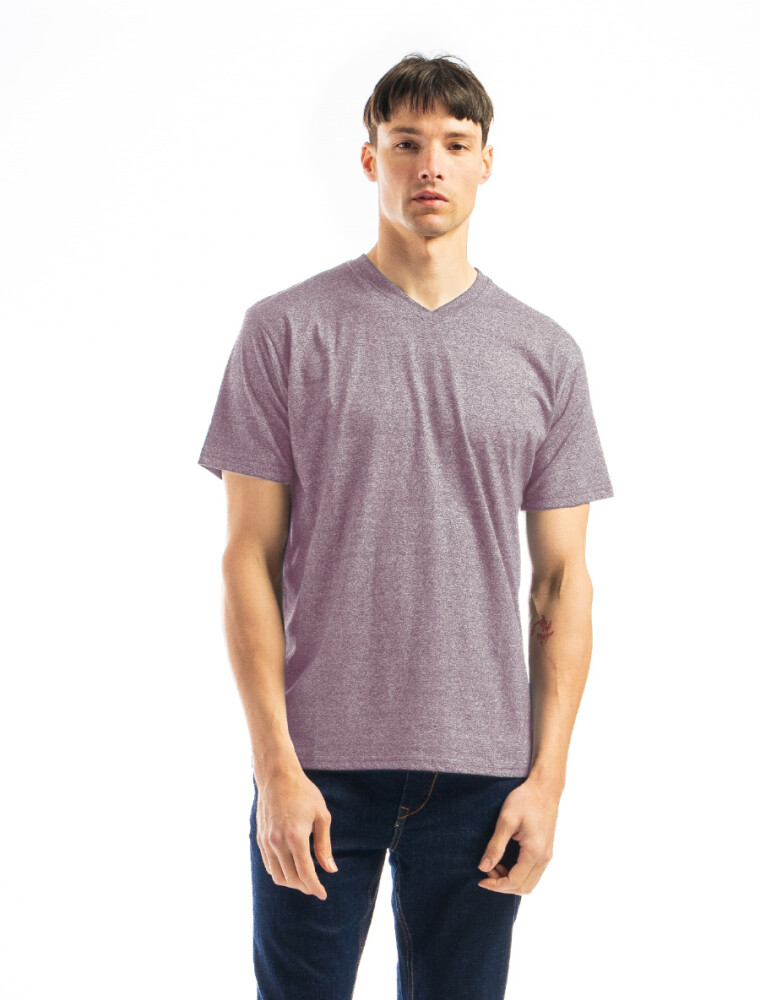 Remera Algodón Escote V LILA MELANGE/SIN COLOR