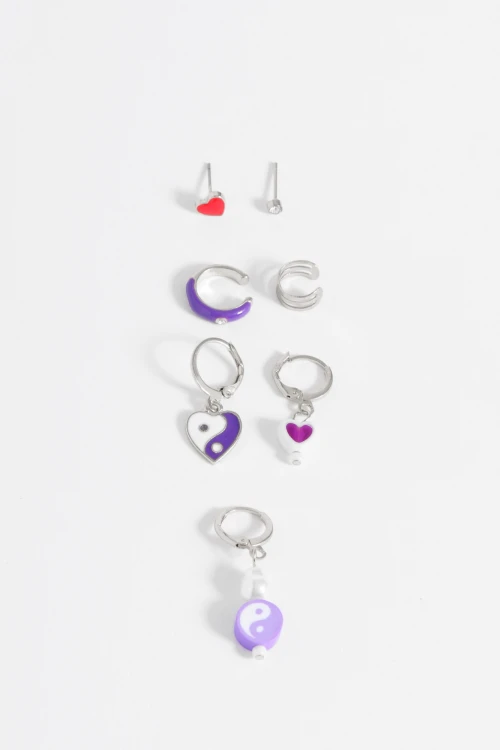 Set de caravanas yin y yang plateado