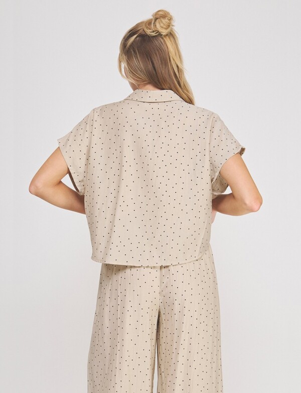 Blusa Crop Cruzada Con Lunares BEIGE