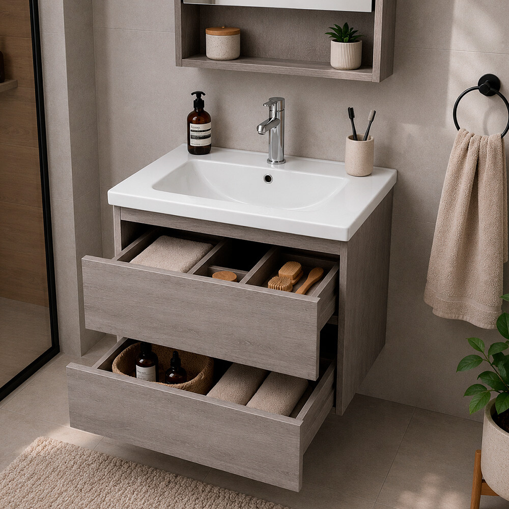 CONJUNTO MUEBLE DE BAÑO SUSPENDIDO MODELO 2023-60-5 / MUEBLE + BACHA + BOTIQUIN CON ESPEJO Conjunto Mueble De Baño Suspendido Modelo 2023-60-5 / Mueble + Bacha + Botiquin Con Espejo