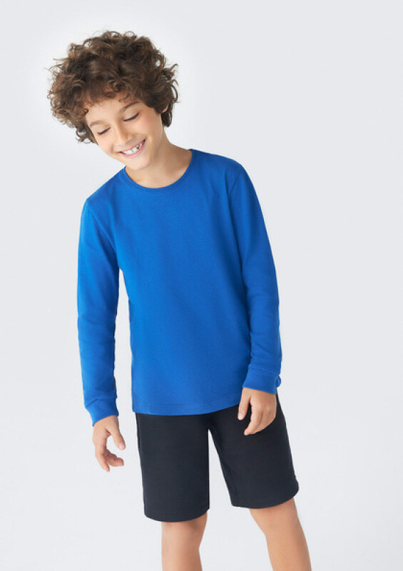 CAMISETA ML MASC AZUL CARIBE/CHUMBO/BLANCO