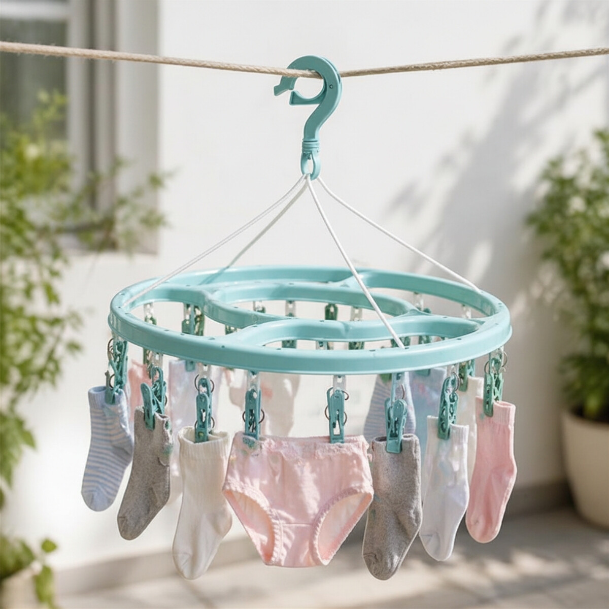 Tendedero portátil 24 palillos ovalado plástico - CELESTE 