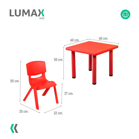 Pack Mesa Infantil Lumax Cuadrada + 4 Sillas Rojo