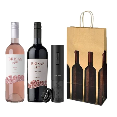 Combo Vinos Rosé Brisas del Este X 750 Ml + Vino Tannat Brisas del Este X750ML+ Descorchador Electrico 001