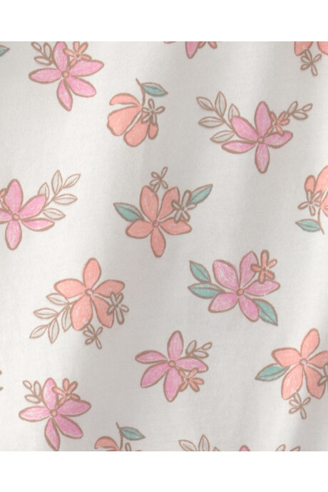 Set dos piezas de algodón, short y body, rosado y blanco, diseño floral Set dos piezas de algodón, short y body, rosado y blanco, diseño floral