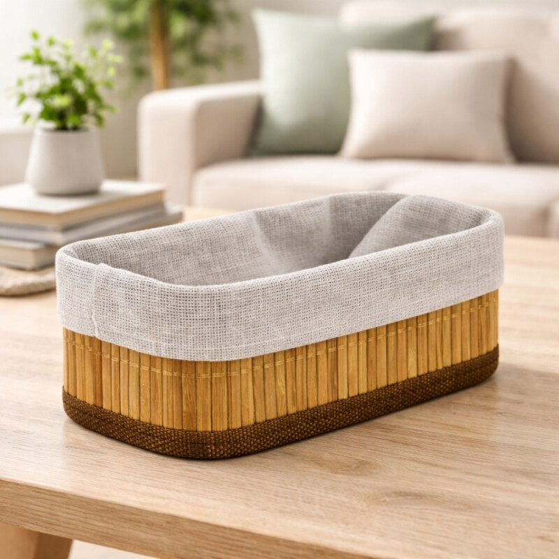 Cesto organizador en bambú forrado P NATURAL