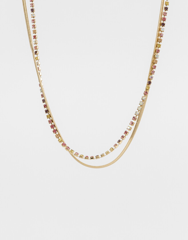 Chokers Con strass Collar Corto Doble Con Strass - Dorado