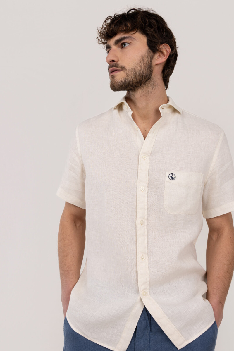Camisa Lino Manga Corta Beige