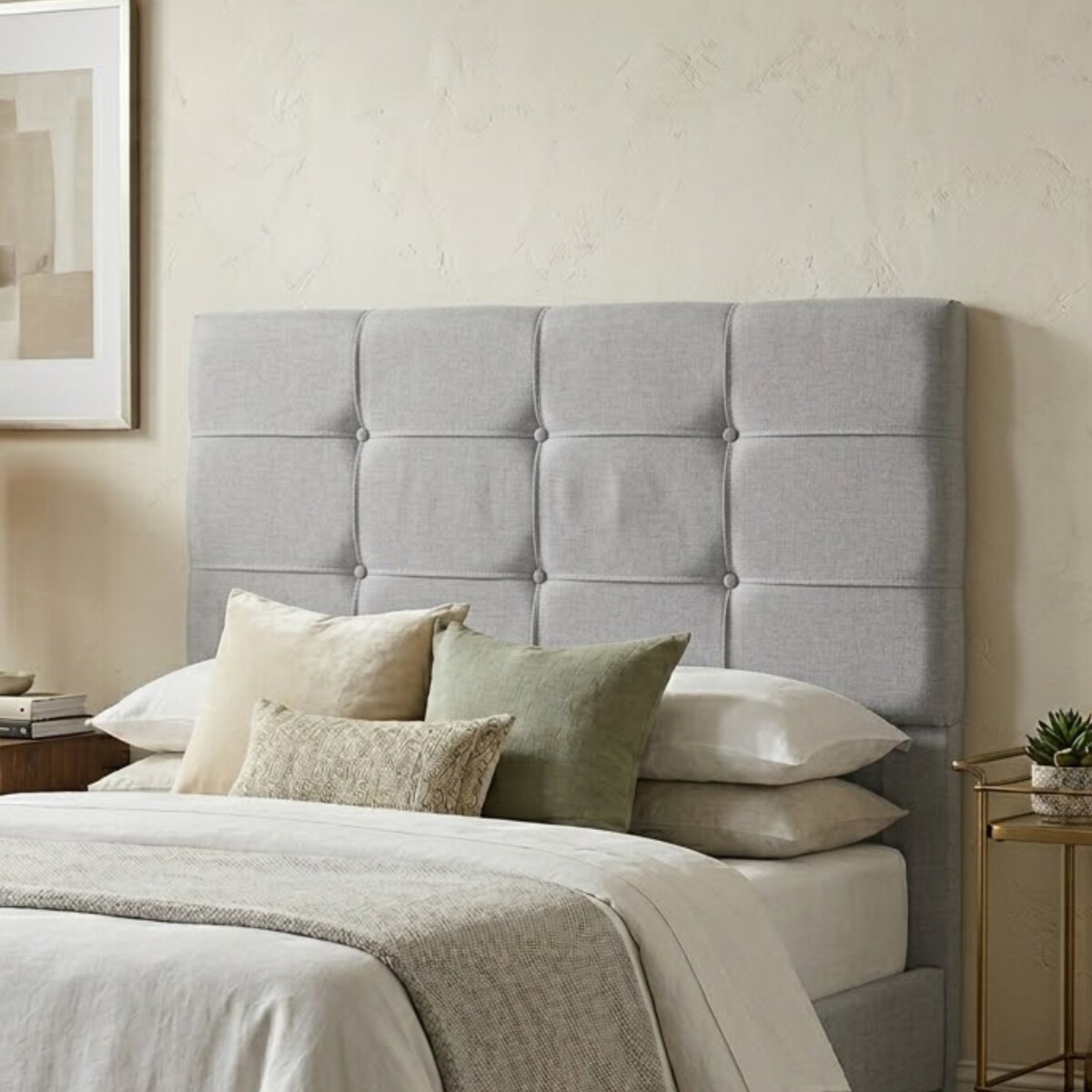 Respaldo Queen Madera y Tela - London 160 - Gris 