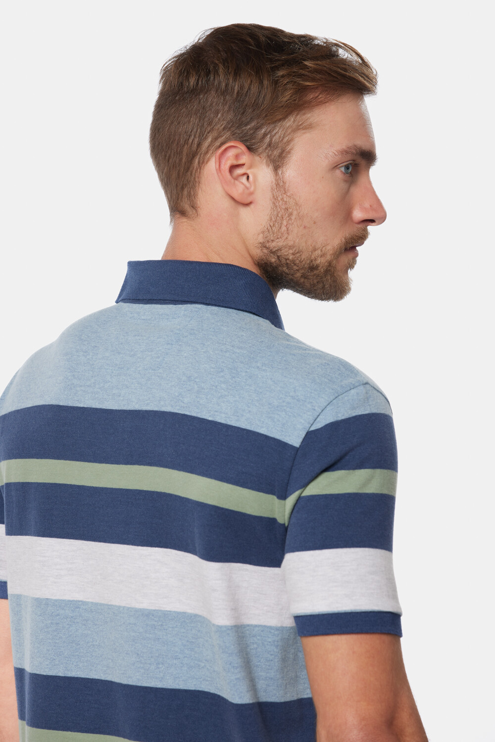 REMERA POLO JERSEY RAYADA Celeste