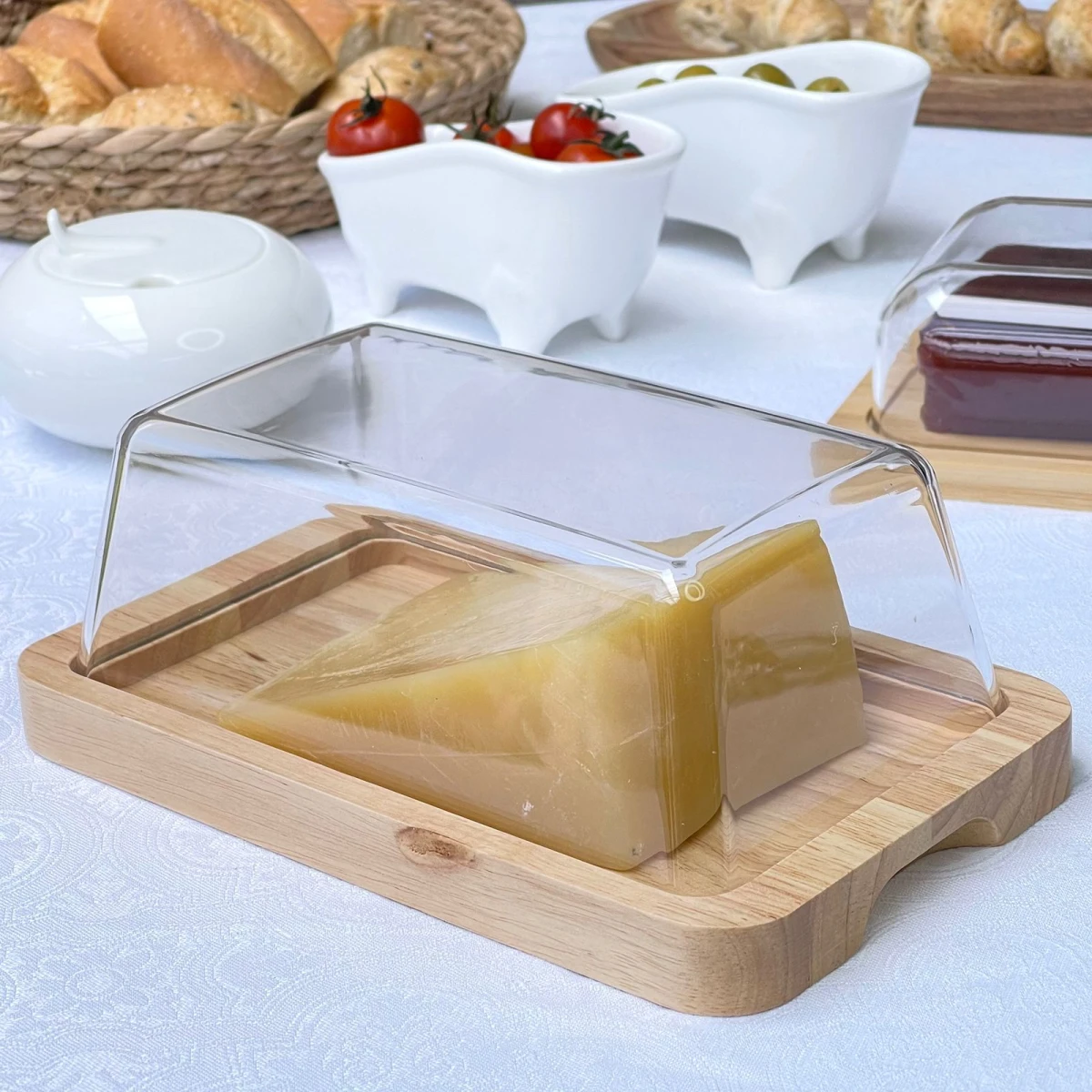 Mantequera Madera Bambú C/Acrílico Alto 9cm x Ancho 12.5cm x Largo 21cm 