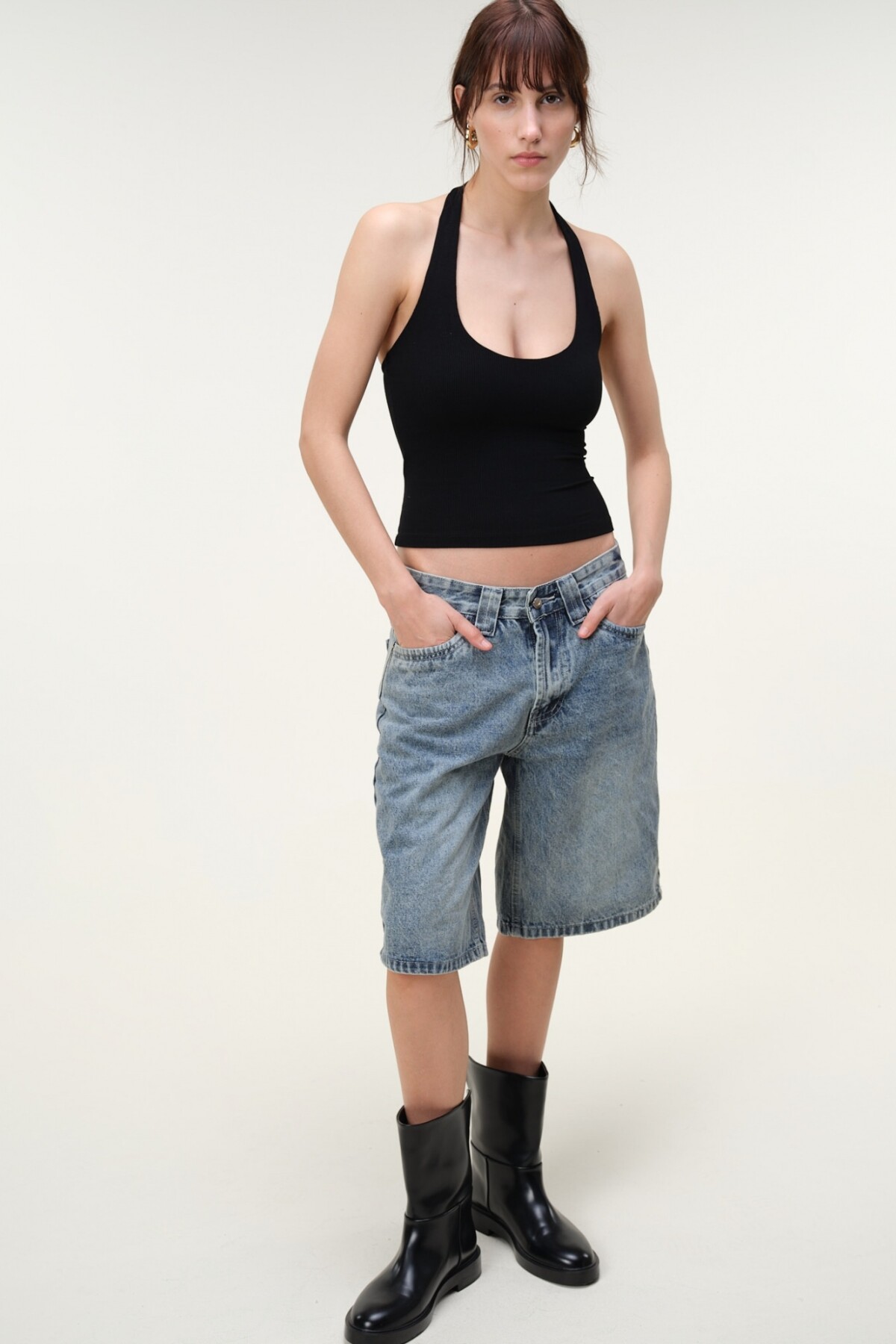 Top Halter Rib Cropped Negro
