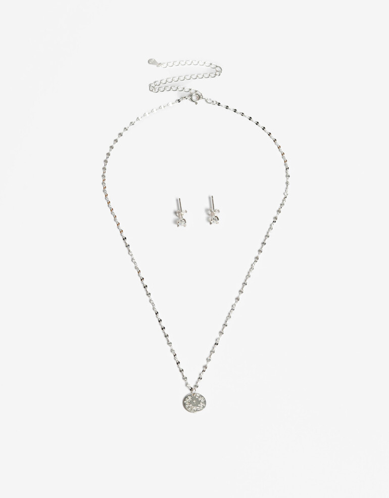 Bijouterie Set Exclusive Edition Set Aros Pasantes Y Cadena Plata 925 - Plateado Rodio