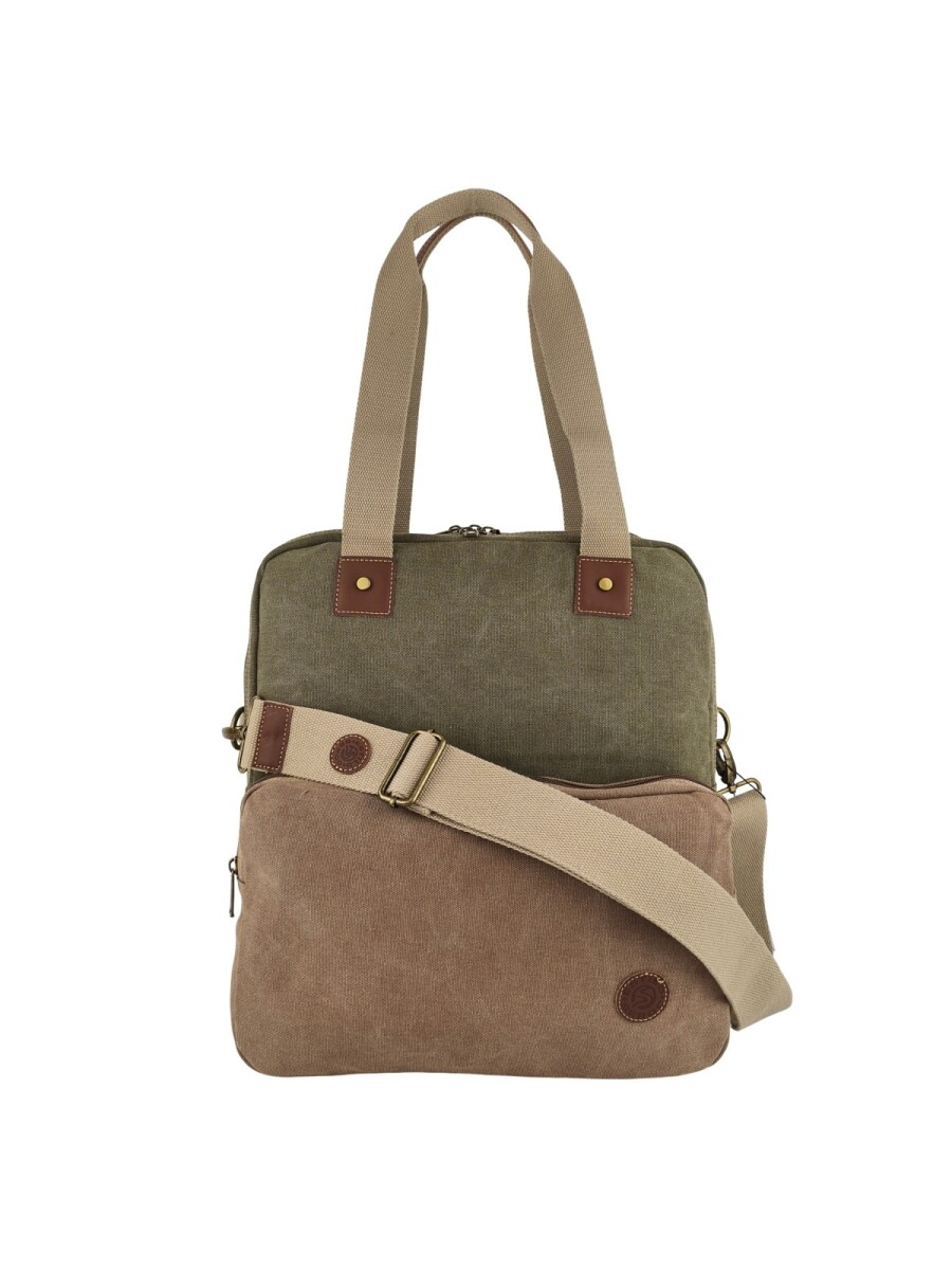 Bolso porta laptop de lona - Verde con Marrón 