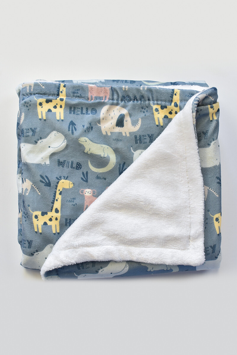 Manta afelpada estampada - azul con animales 