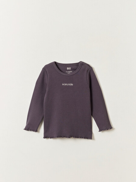 Remera rib Estampa Bonjour Gris