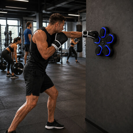 Máquina Boxeo Fitness Musical Pared BT LED Fitness + Guantes Negro