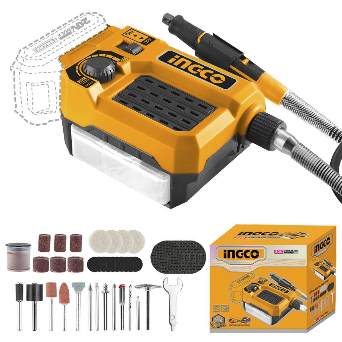 Mini Torno a Batería Ingco CMGLI2001 + Accesorios 