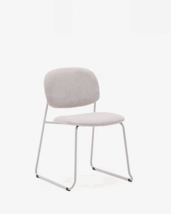 Silla apilable Meli de chenilla chenilla beige y patas de metal beige