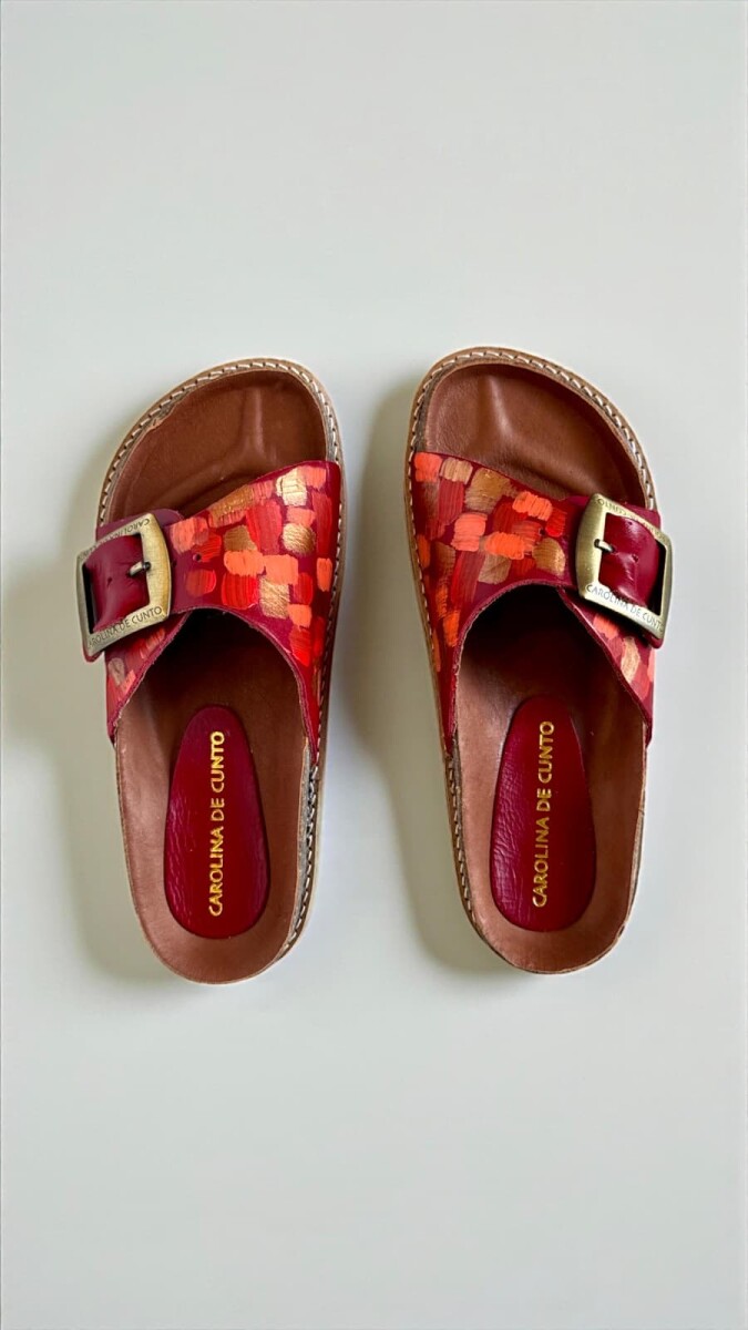 Sandalias KIRA Línea Ottenta Rojas Con Arte Pintado A Mano 