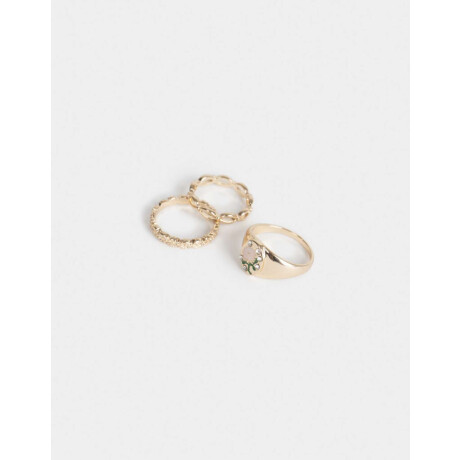 Set De Anillos Con Flores Dorado