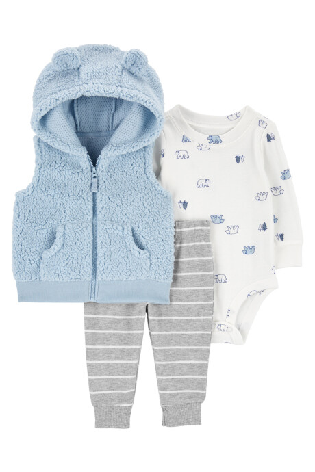 Set tres piezas, chaleco de sherpa, pantalón y body de algodón, diseño osos Sin color