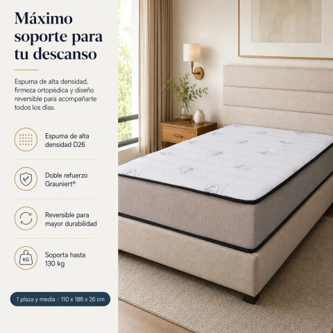 Colchon MEGA DENSIDAD Espuma Ortopédico 1y1/2 Plaza - 110 cm