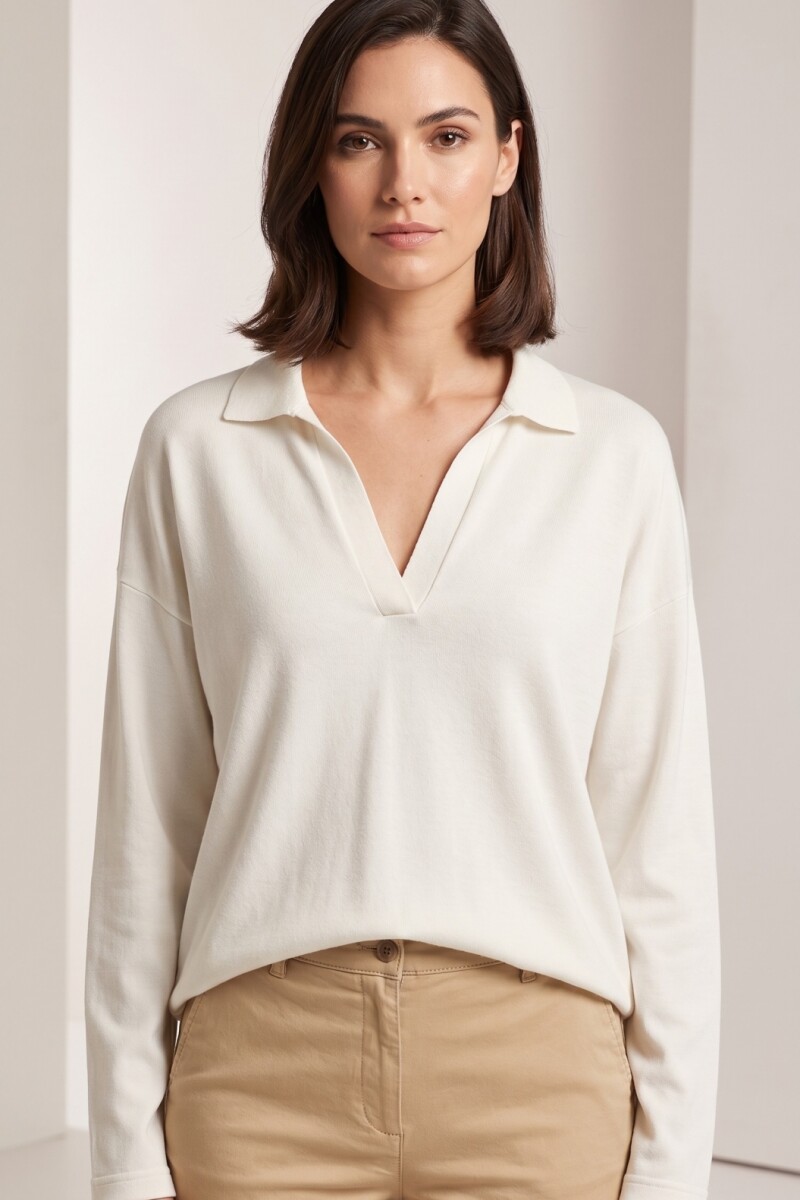 REMERA M/L CUELLO POLO BLANCO
