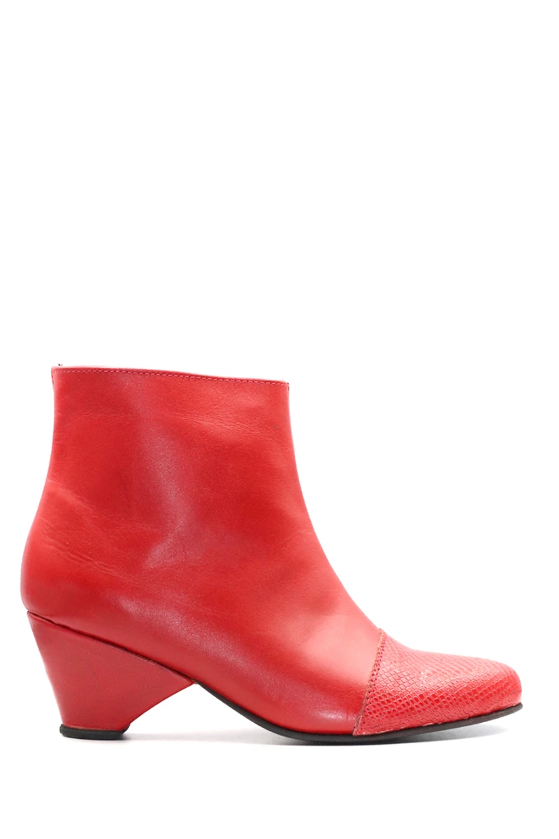 Bota Punta Croco Cuero Con Cierre - Rojo 