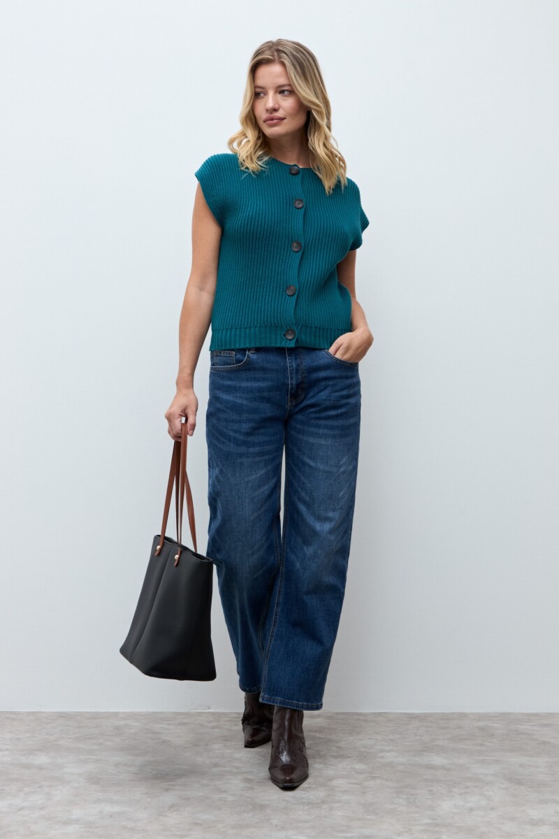 Chaleco tejido con botones - verde petroleo 