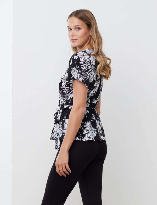 Blusa Lazo Flores NEGRO/BLANCO