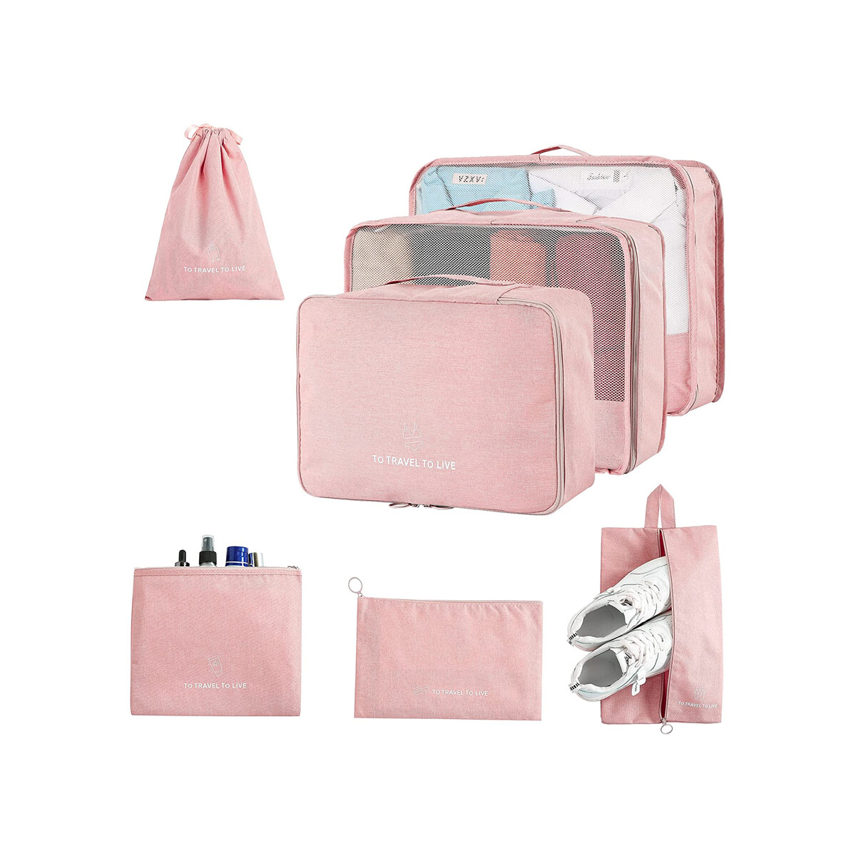Set Organizador De Valija para Viaje 7 separadores - Rosado 