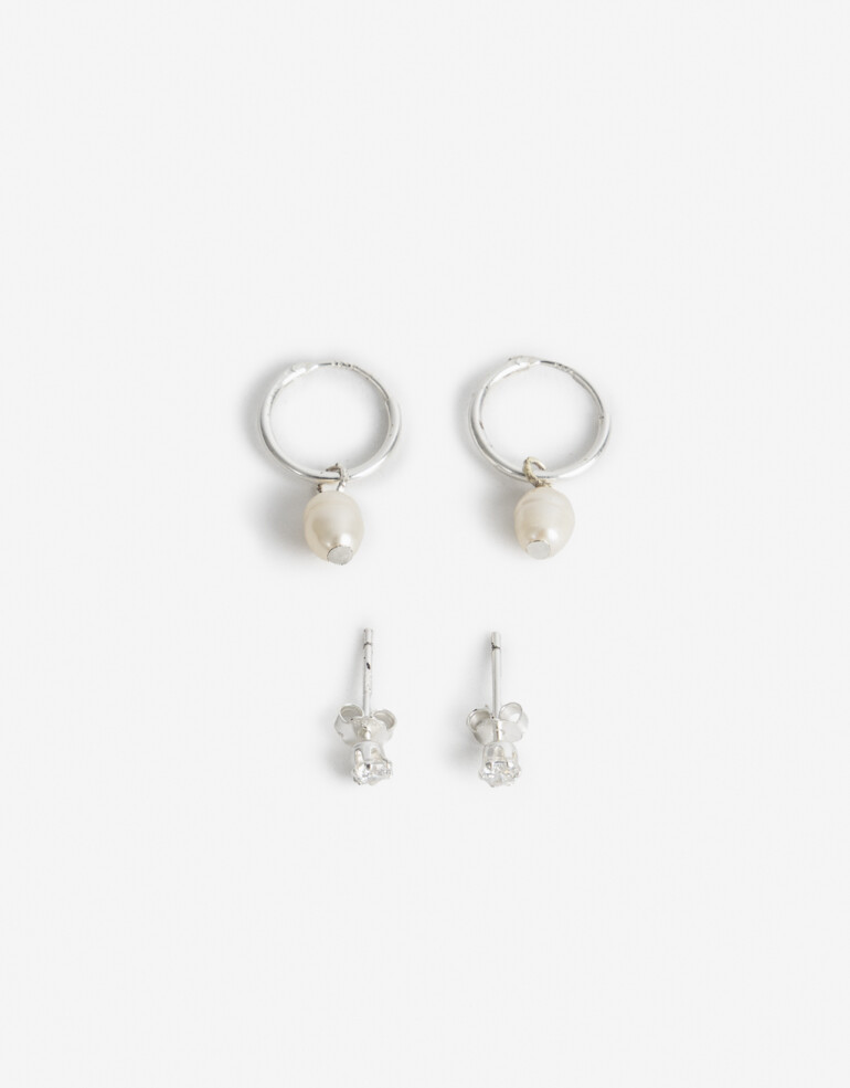 Aros Sets Perla Set De Aros Plata 925 - Plateado