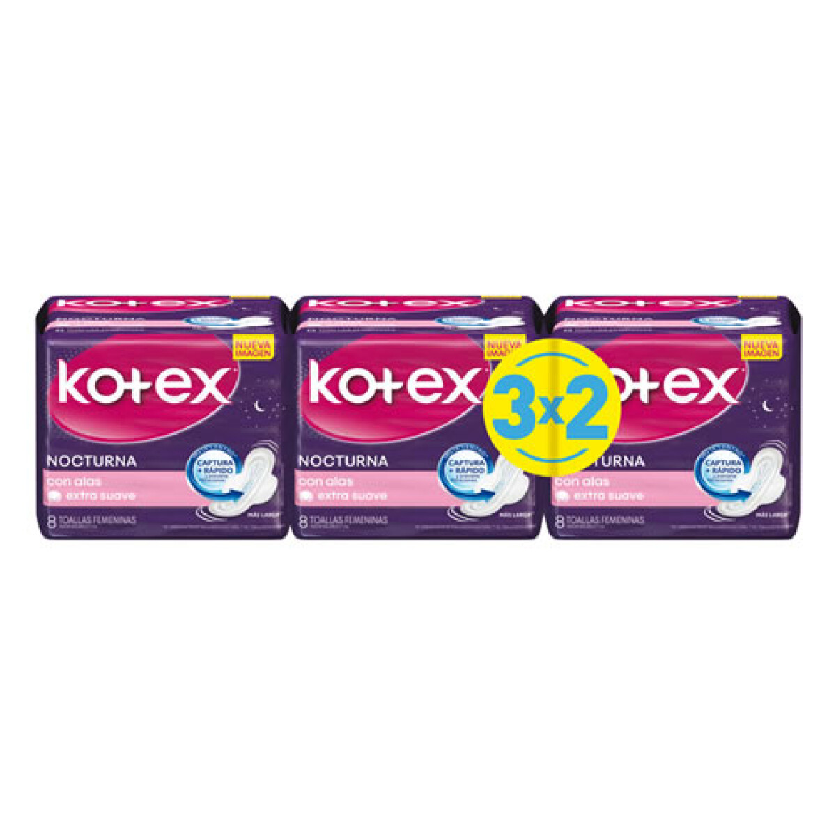 KOTEX TOALLITAS NOCTURNAS CON ALAS 3x2 