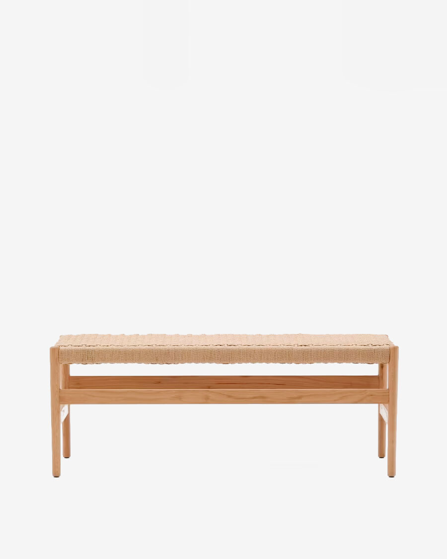 Banco Zaide de madera maciza de roble con acabado natural asiento de cuerda 120cm FSC100%