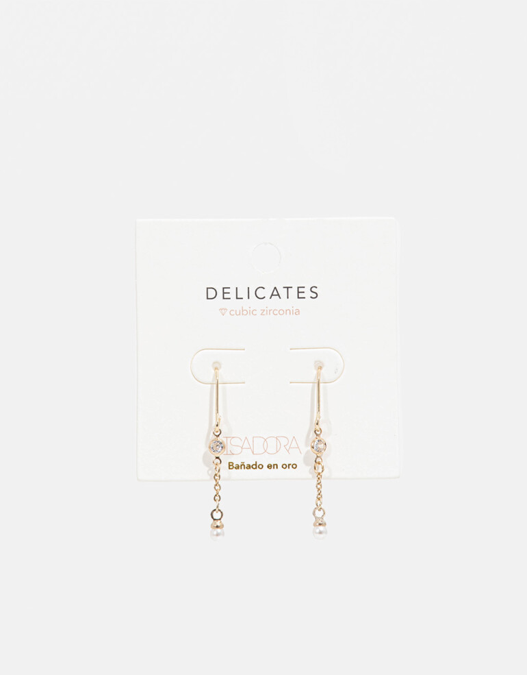 Aros Colgantes Largos Strass Aros Largos Con Cubic - Dorado