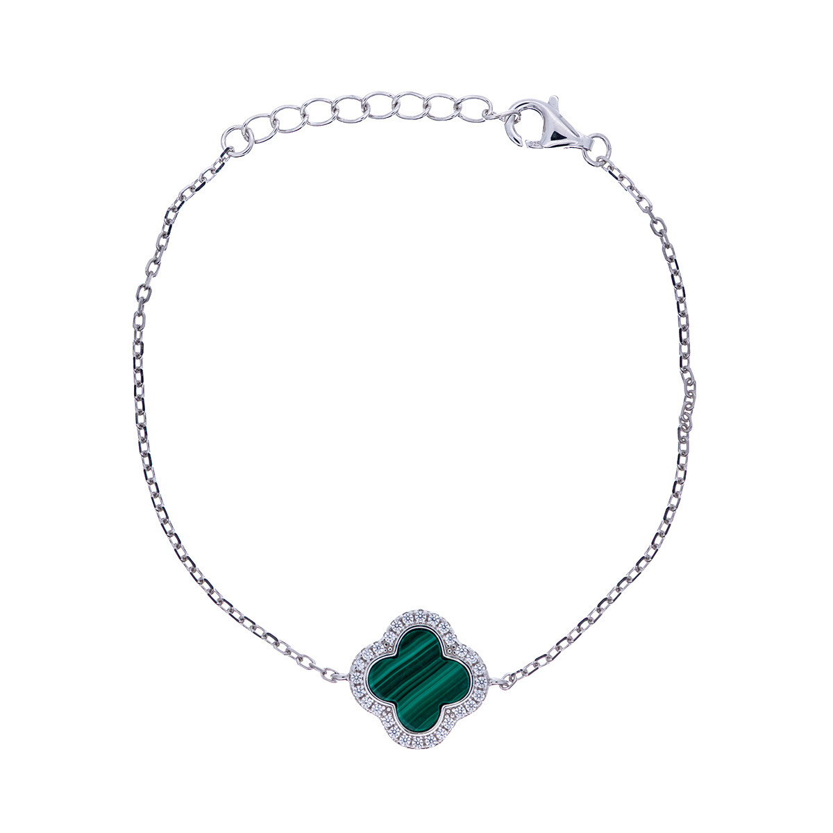 Pulsera de Plata 925, Malaquita y circonias 