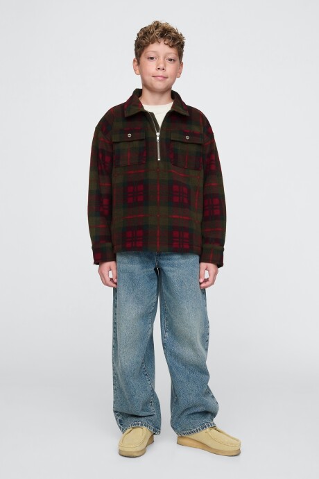 Buzo Medio Cierre Niño Green Red Plaid