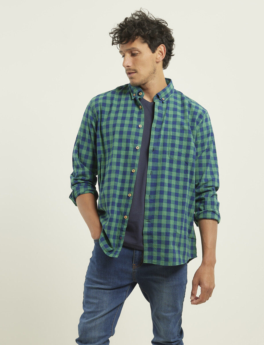012399 CAMISA HARRINGTON LABEL Verde/azul Oscuro