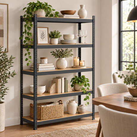 Estantería Metálica Madera 5 Estantes Reforzada Negro