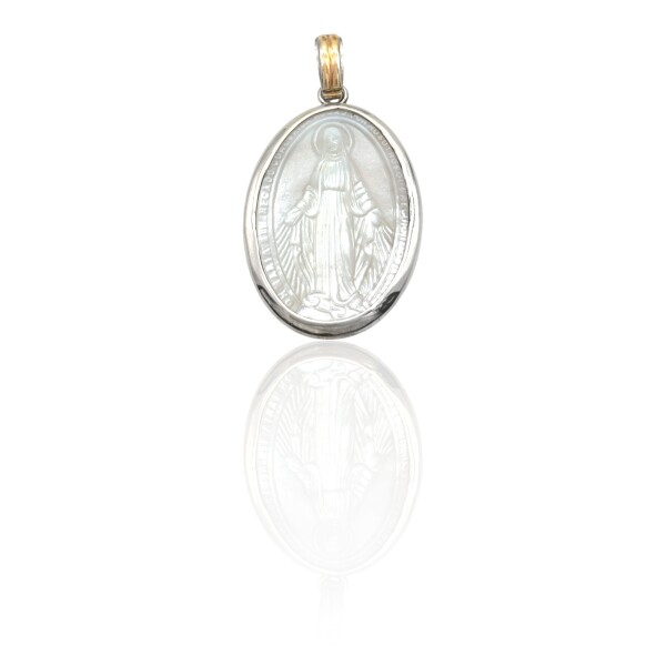 Dije Colgante Oval Virgen Milagrosa-Plata 925 y Oro-Con Piedra Nacar-CP5202 conpiedra