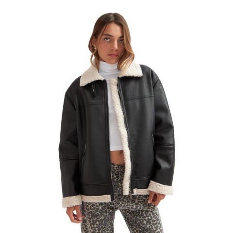 JACKET SHERPA PU BERSHKA BLACK